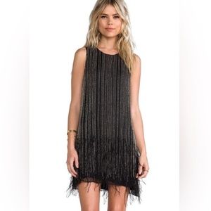 Parker Allegra Black Beaded Feather Dress NWOT